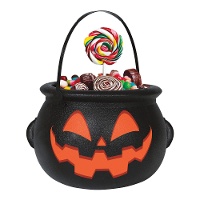 Caldero negro de calabaza sonriente de 20 x 16 cm