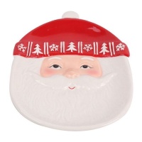 Plato de 21 x 22 cm de cerámica de Papá Noel con gorro decorado