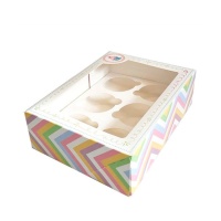 Caja para 6 cupcakes estampada con ventana - 5 unidades