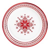 Platos de 18 cm de Navidad bordado rojo - 8 unidades