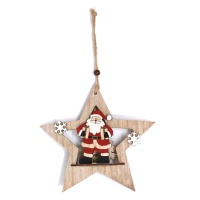 Colgante en forma de estrella de Papá Noel de madera de 18 cm