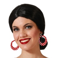Pendientes de sevillana rojos con topos blancos