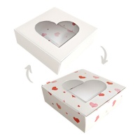 Caja de 10 x 10 x 3,5 cm para galletas reversible corazones