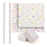 Papel de regalo con estrellas y confeti de 2 x 0,70 m - 1 unidad