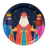 Platos de 23 cm de Reyes Magos con estrellas - 8 unidades