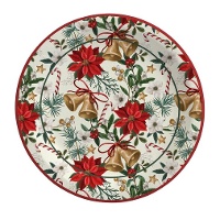 Platos de 23 cm de flor de Navidad y campanas - 6 unidades