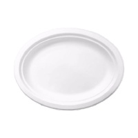 Bandeja de 26 x 19 cm ovaladas de caña de azúcar biodegradables blanco - 5 unidades