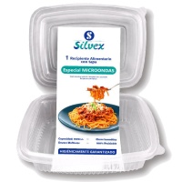 Envase de 1,5 L desechable con tapa bisagra