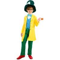 Disfraz de sombrerero loco amarillo y verde para niño