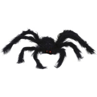 Araña de 50 cm negra peluda de ojos rojos