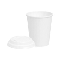 Vasos de 250 ml de cartón blanco tapa con agujero - 25 unidades