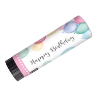 Cañones de confeti Happy Birthday rosa con globos de 15 cm - 2 unidades