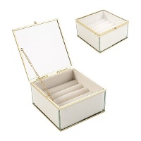 Joyero de cristal con filo dorado de 12,5 x 11,5 x 6,5 cm
