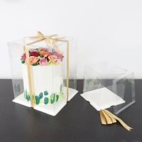 Caja de 30 x 30 x 38 cm para tarta transparente con lazo