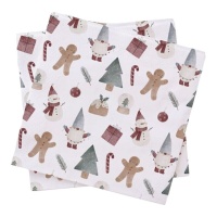 Servilletas de 16,5 x 16,5 cm de Navidad Blanca - 20 unidades