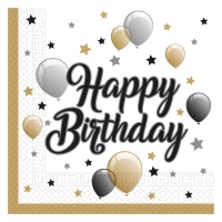 Servilletas de Happy Birthday Golden con globos de 16,5 x 16,5 cm - 20 unidades