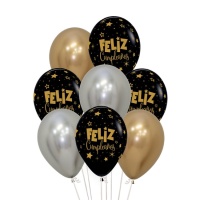 Globos de látex surtidos de Feliz Cumpleaños estrellas de 30 cm - Sempertex - 8 unidades