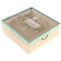 Costurero de madera con tapa transparente