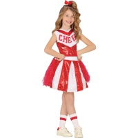 Disfraz de animadora rojo y blanco para niña