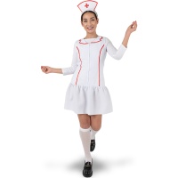 Disfraz de enfermera en vestido blanco y rojo para mujer