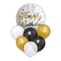 Bouquet de Happy Birthday en negro y dorado - 7 unidades