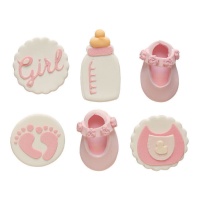 Figuras de azúcar de baby shower niña - Decora - 6 unidades