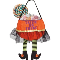 Cesta de fieltro de calabaza bruja Trick Or Treat de 20 cm