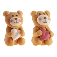 Figuras de azúcar de ositos con corazón de San Valentín en 3D - Dekora - 48 unidades