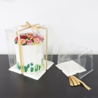Caja de 35 x 35 x 38 cm para tarta transparente con lazo