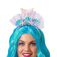 Diadema de sirena con conchas, cola y estrellas