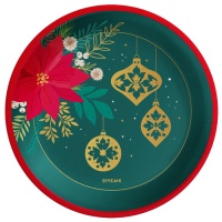 Platos de 23 cm de Navidad con flores y bolas - 6 unidades