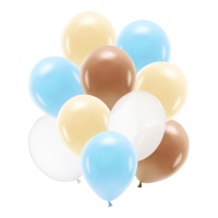 Globos de látex de 27 a 30 cm marrón y azul - 10 unidades