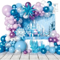 Kit de globos princesa del hielo azul y morado - 100 piezas