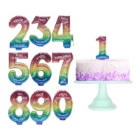 Vela de número de Feliz Cumpleaños multicolor brillante de 6,5 cm - 1 unidad