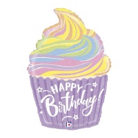 Globo de cupcake Happy Birthday de colores pasteles de 69 cm - Grabo