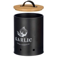 Bote para ajos negro con tapa de bambú