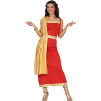 Disfraz de romano rojo y dorado para mujer