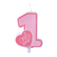 Vela de número 1 Only One rosa - 8 cm