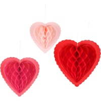 Colgantes de papel de corazones de colores - 3 unidades