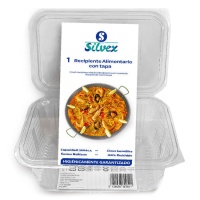 Envase de 2 L desechable con tapa bisagra
