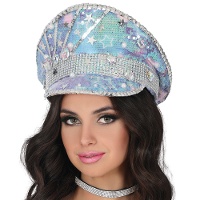 Gorra de policía azul con pedrería