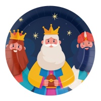 Platos de 18 cm de Reyes Magos con estrellas - 8 unidades