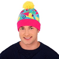 Gorro de años 80 amarillo y rosa