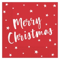 Servilletas de 16,5 x 16,5 cm rojas Merry Christmas con estrellas - 20 unidades