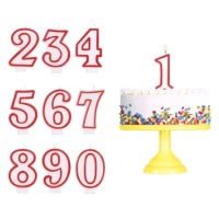 Vela de número blanca con borde rojo de 7,5 cm