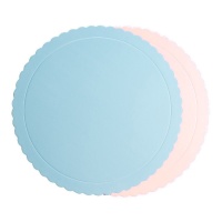 Base para tarta de 30 x 30 x 0,3 cm azul y fucsia - 1 unidad