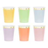 Vasos de 220 ml con borde dorado - 6 unidades