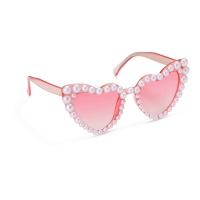 Gafas con forma de corazón rosa con perlas