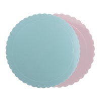 Base para tarta de 35 x 35 x 0,3 cm azul y rosa - 1 unidad