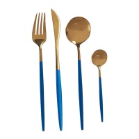 Cubertería vintage dorado y azul - 8 unidades